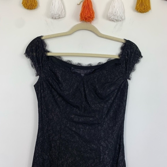 Guess Off The Shoulder Fitted Black Lace Mini Dress Size 4 - Picture 3 of 10